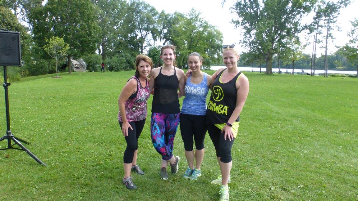 A photo of Joan (another friend &amp; instructor), Susana, Dana, and myself in 2017 when I visited Ottawa to teach an outdoor Zumba class with them. Our first time all teaching together as instructors!